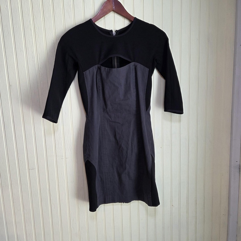 Mason Dress Womens 2‎ Black Colorblock 3/4 Sleeve Crew Bodycon Short Exposed Zip
